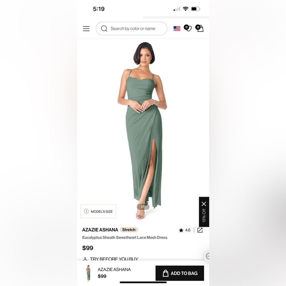 Brand new tags on never worn Azazie Ashana Eucalyptus Sheath Sweetheart LaceMesh